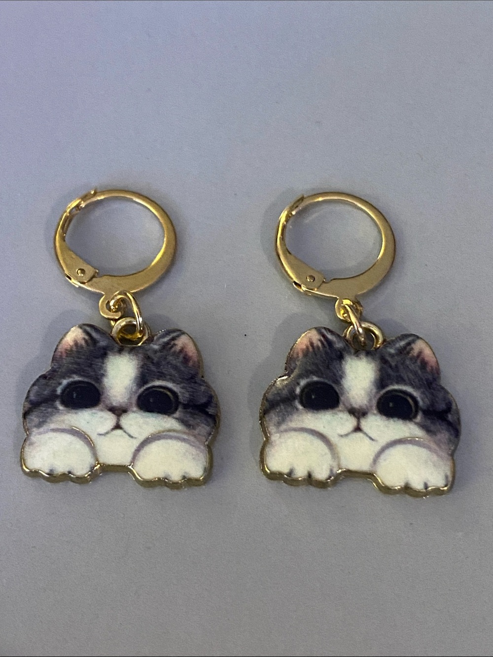 Cute Gray & White Cat Earrings